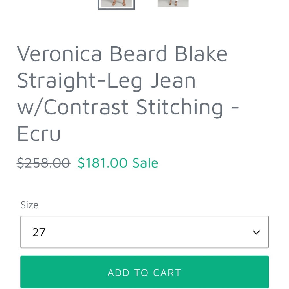 VERONICA BEARD Blake Straight Leg Jean in Ecru Contrast Stitching Size 29 - Picture 11 of 11